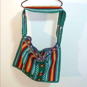 Peru Imported Satchel | Bright Multi Colored Pattern | Handmade Thick Strap Bag